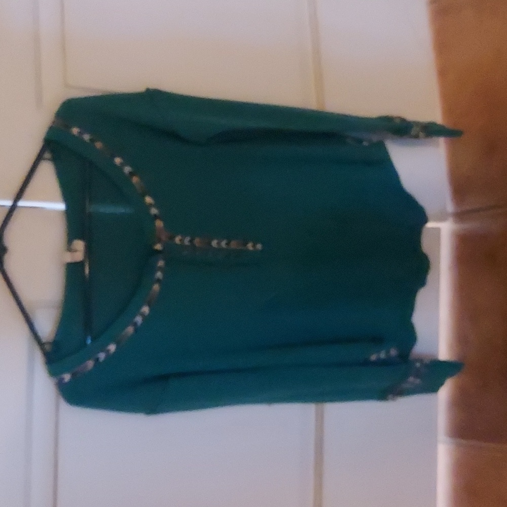 We the Free People Shirt Womens Large Green Knit Henley Cotton Blend